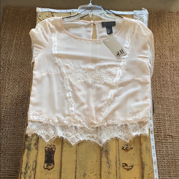 NWT HM H&M NEW YORK CITY STORE IVORY BOHO EMBROIDERED SHEER TOP LACE BLOUSE TOP - Picture 8 of 16